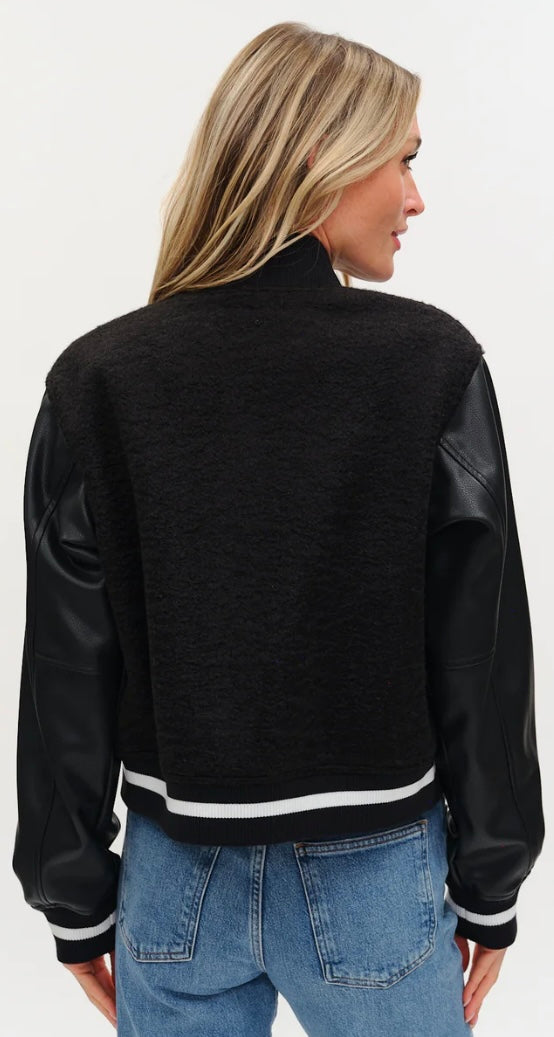 Six Fifty black York leather/sherpa mix bomber jacket