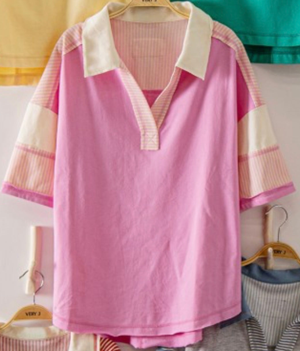 Pink elbow sleeve rugby top