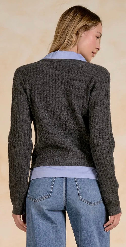 Grey soft knit 2fer sweater cardigan