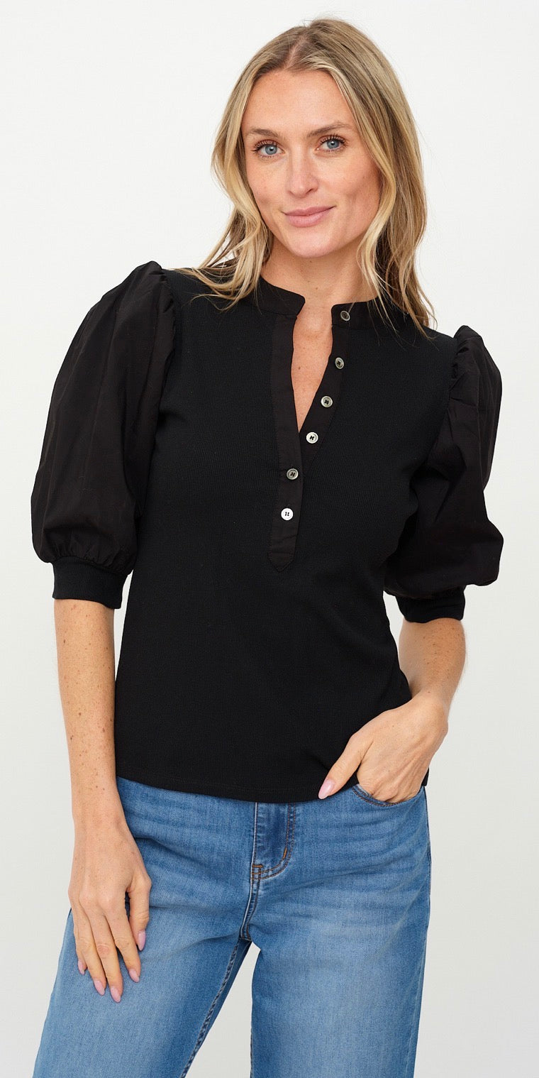 Six Fifty Audrey puff sleeve henley top