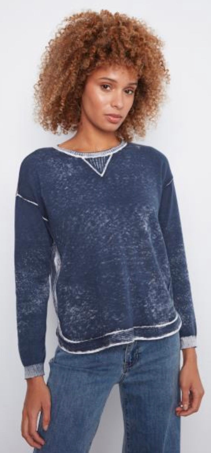 Charlie B navy mineral wash soft knit lightweight sweater, XS through XXL