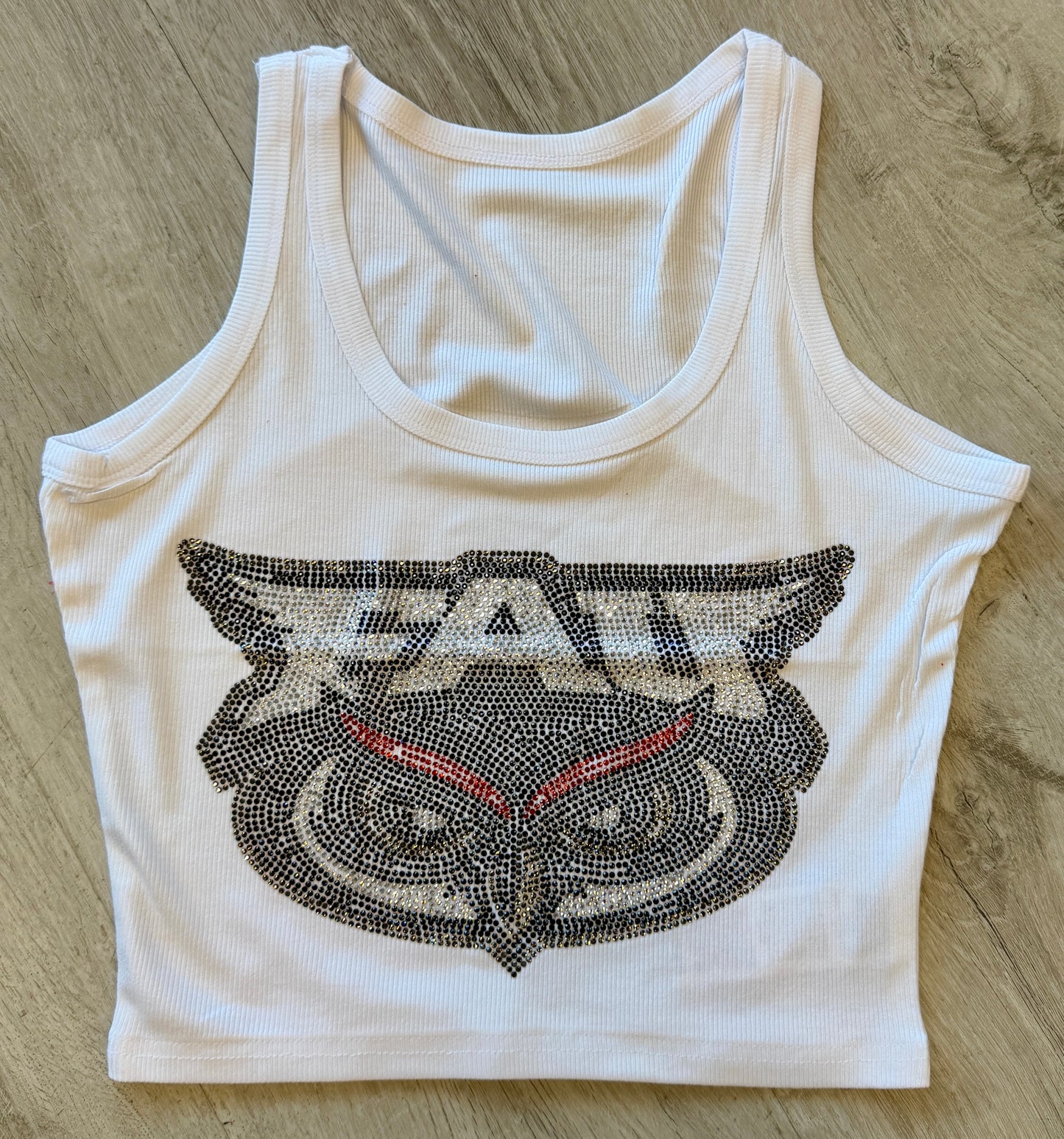 SUPER HOT ITEM!!! IN STOCK & Custom order college bling tanks and crop babytees, MOST SCHOOLS ARE AVAILABLE TO ORDER!!! & see pics for some schools made up!