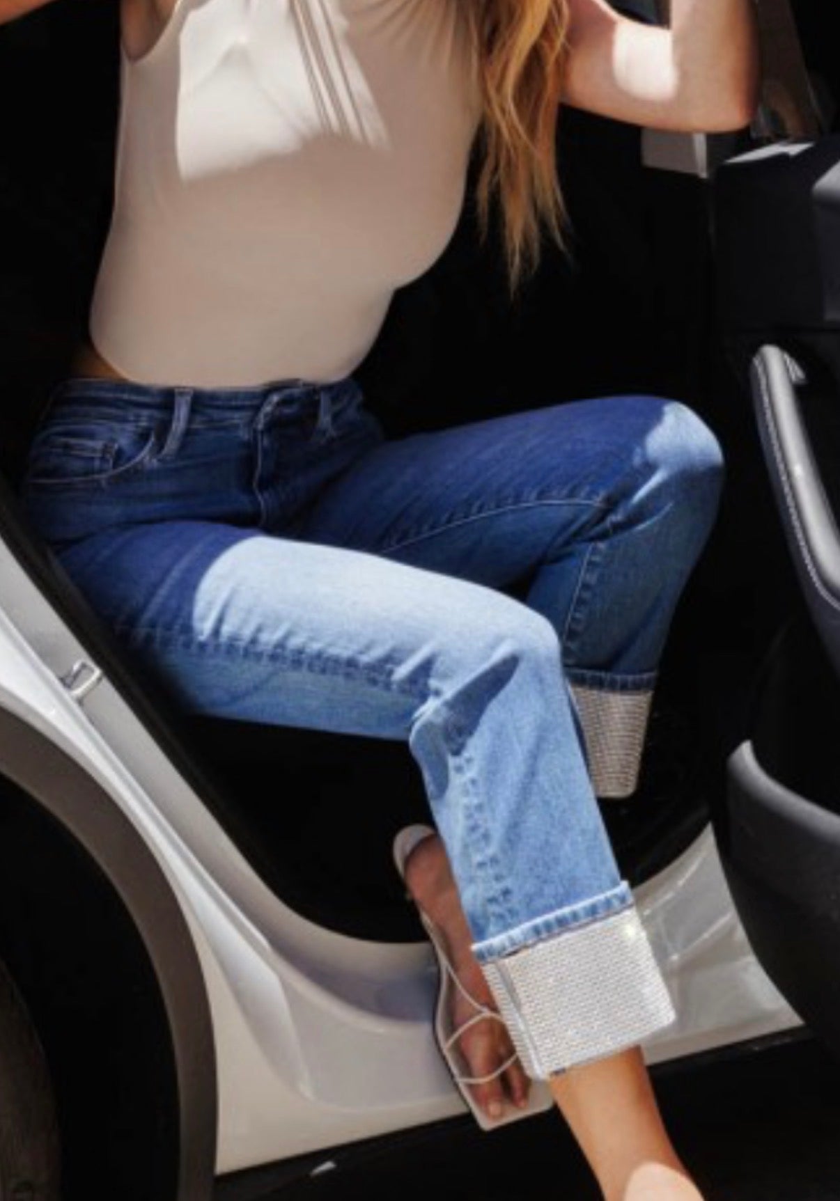 Flying Monkey stretch jeans with rhinestone cuffs (see pic 2 for closer look)