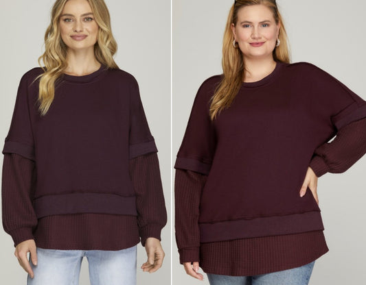 Plum layered sweatshirt, also available in plus size