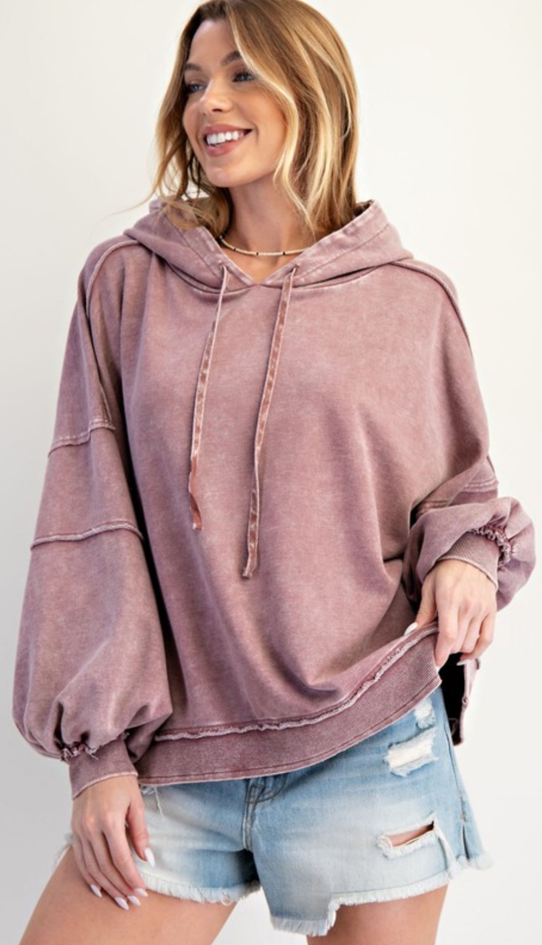 Washed plum loose fit hoodie
