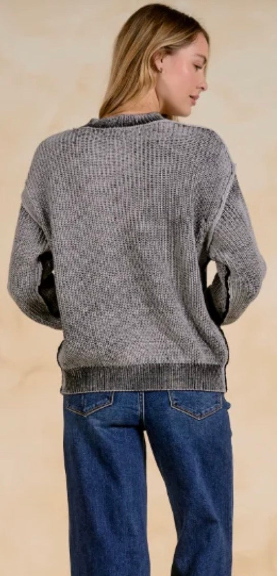 Grey mineral wash soft knit sweater