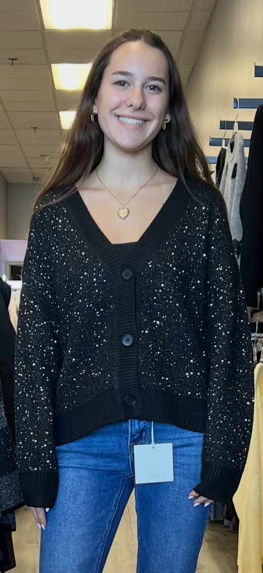 Black sparkle knit button down cardigan