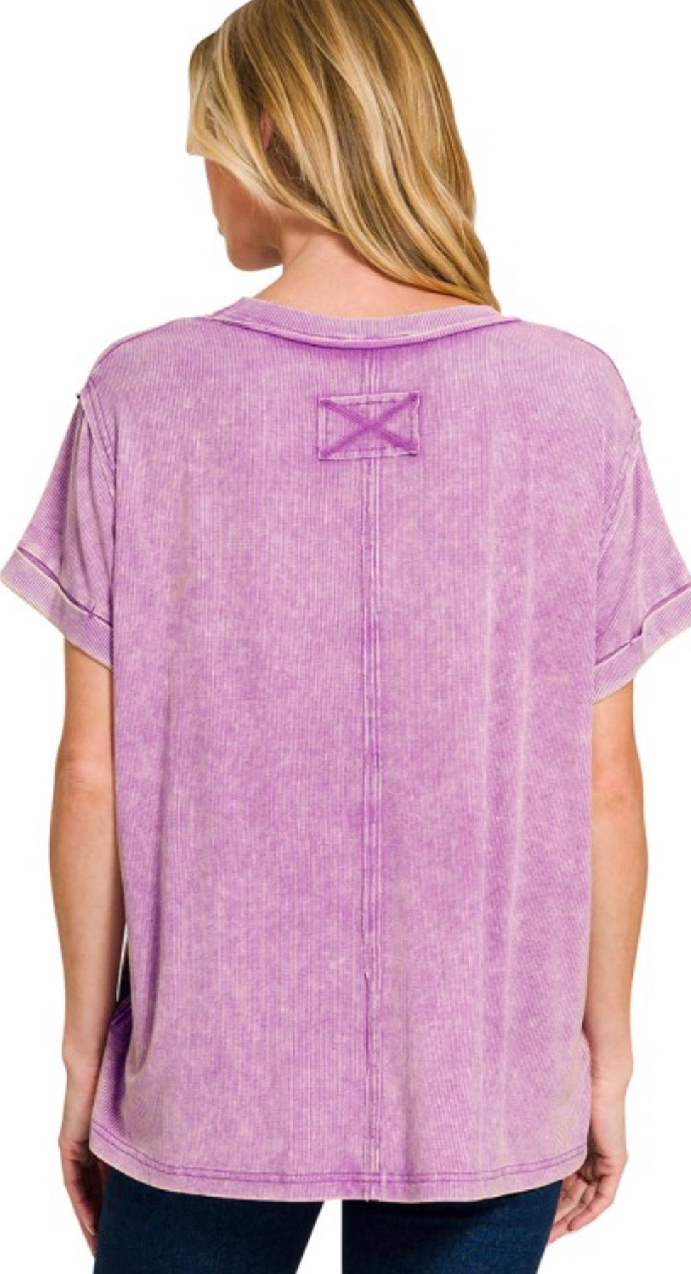 Lilac soft rib short sleeve raglan top
