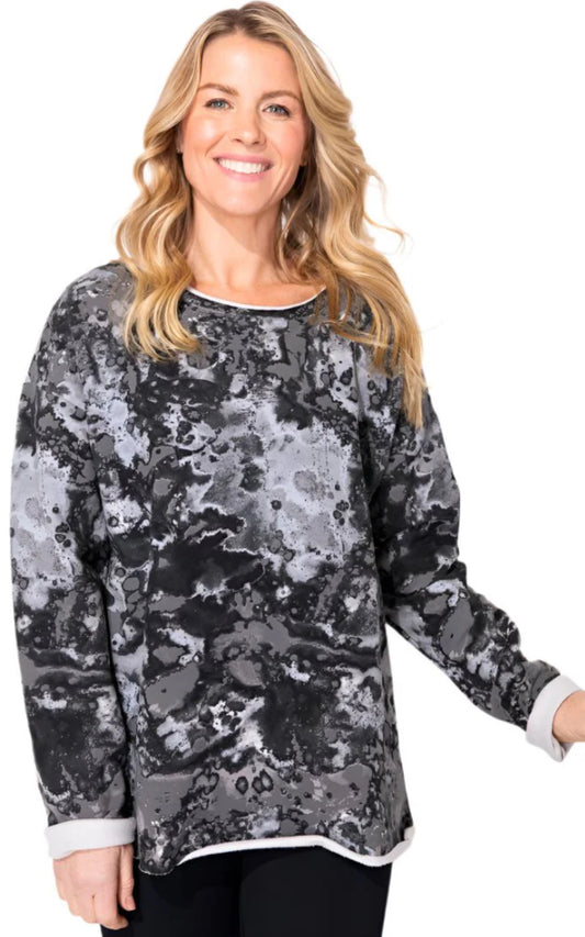 Escape By Habitat fleece marble washed pullover in fog tie dye, Sizes Small through plus size XXL