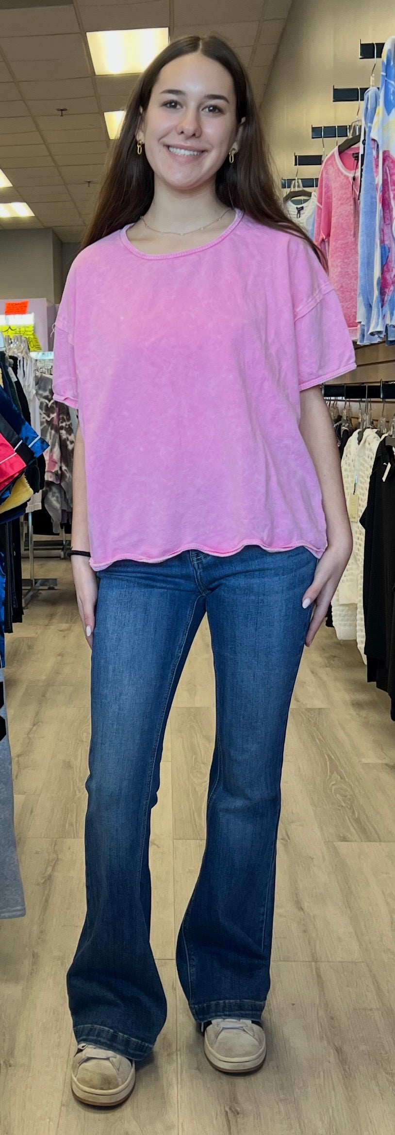 Pink scallop bottom boxy top