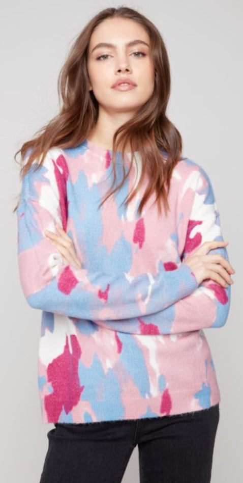 Charlie B pink/blue tie dye reversible soft sweater