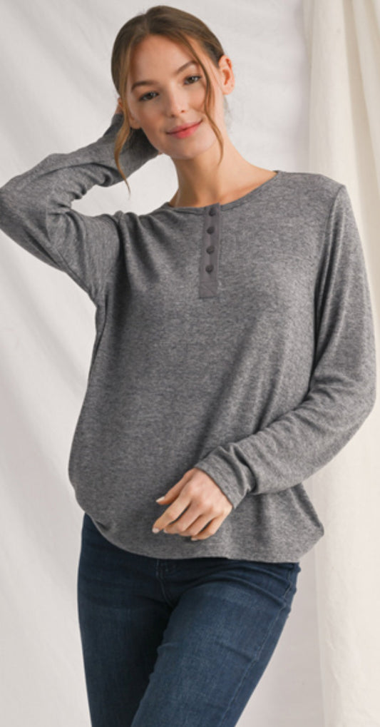 Grey soft knit henley