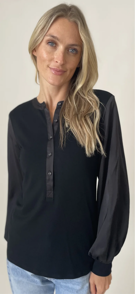 Six Fifty black Janie henley with satin trim
