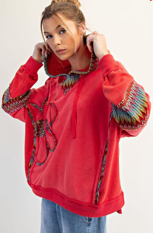 Loose fit hoodies with multicolored stitching and daisy