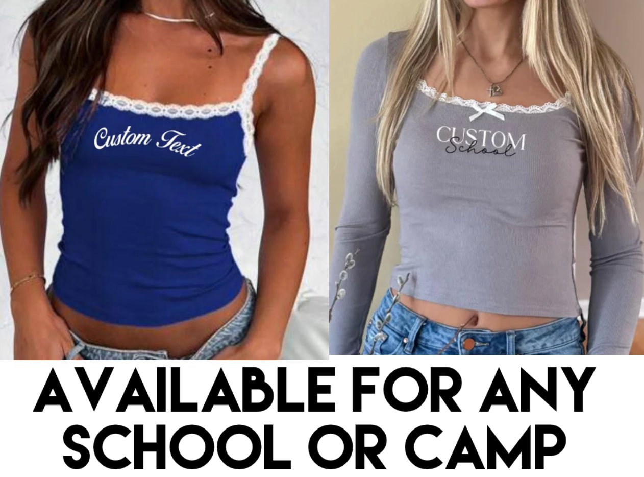 Custom lace trim tank (available to order for ANY school or camp)