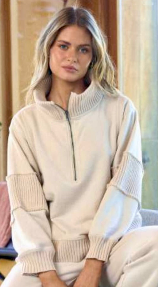 Vintage Havana bone quarter zip soft fleece