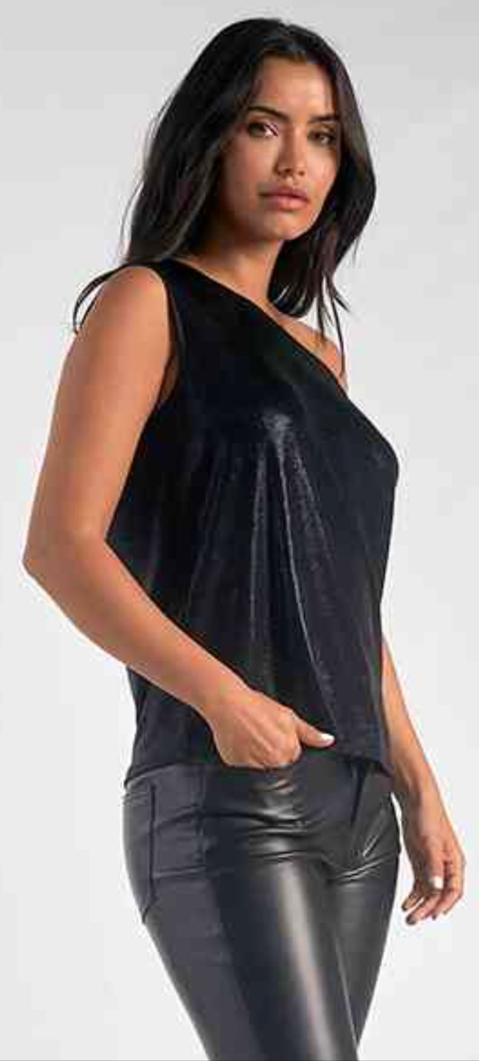 Elan black metallic one shoulder top (also great paired with a Strap Its bra)