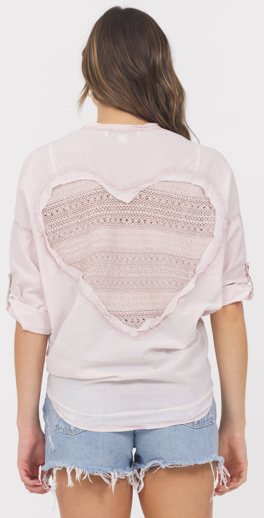 PREORDER NOW, Arriving next week...Vintage Havana pink blouse with crochet heart