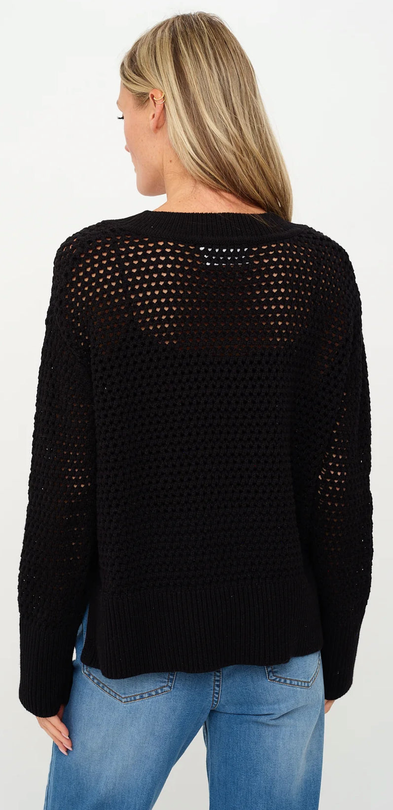 Six Fifty black Cameron crochet v neck