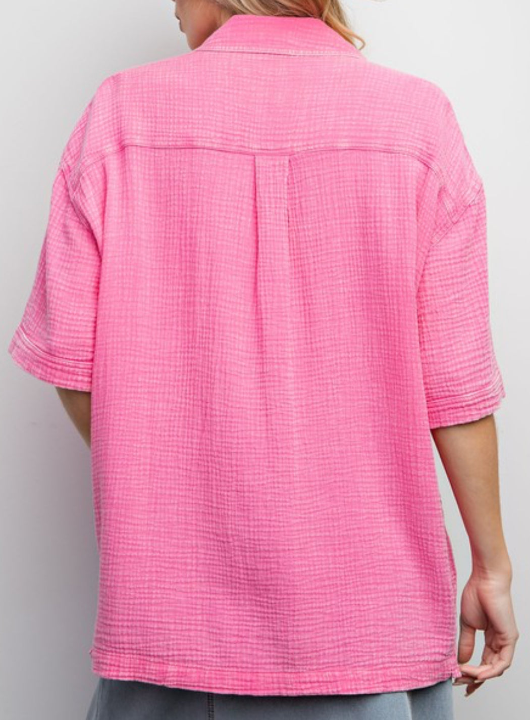 Pink relaxed fit gauze blouse with pockets