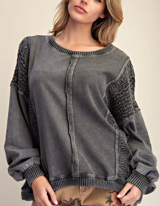 Grey loose fit sweatshirt with crochet inserts