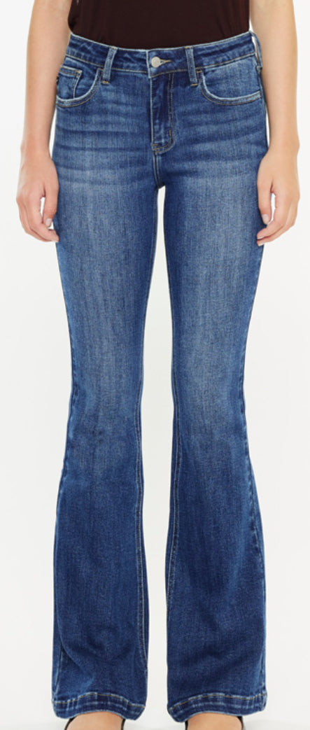 Mid rise stretch flare jeans, SHORTER LENGTH 31" inseam