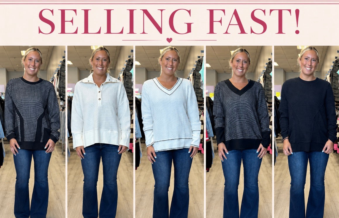 RESTOCKED AGAIN! Assorted waffle knit tops, see pics for more!