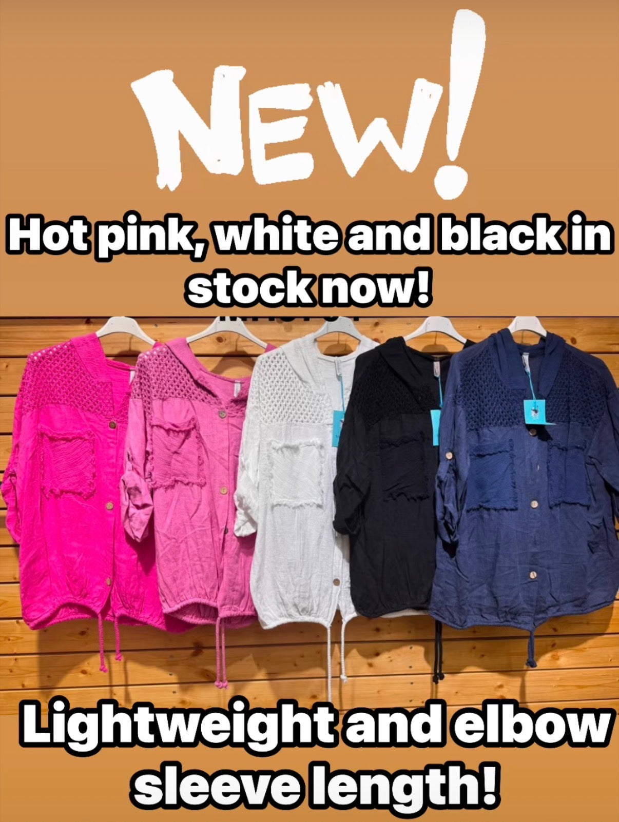 Elbow sleeve, lightweight linen hooded blouses with net inserts