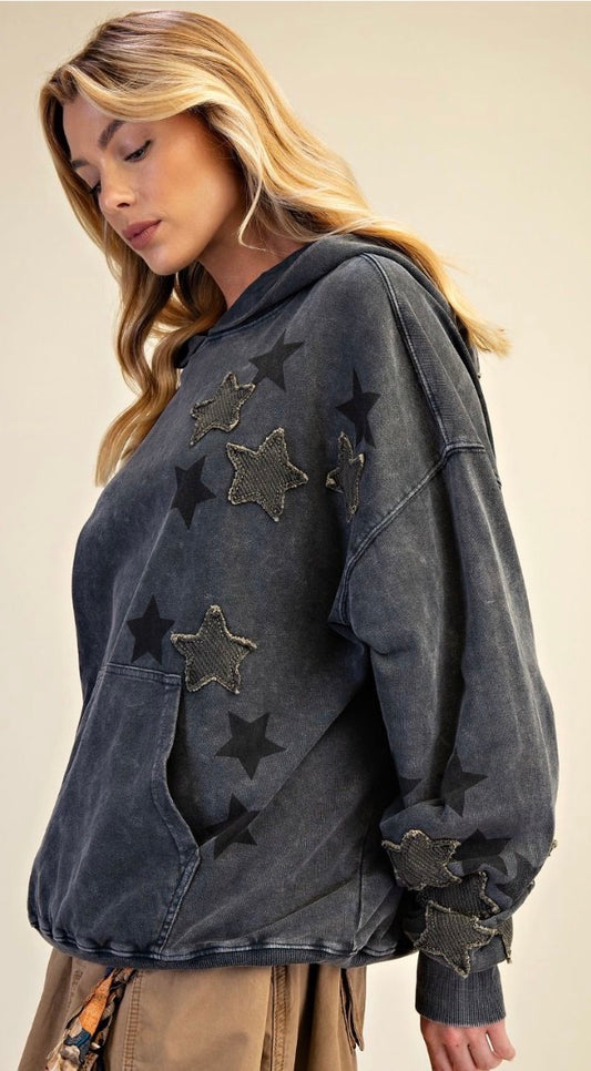 Grey loose fit hoodie with stars