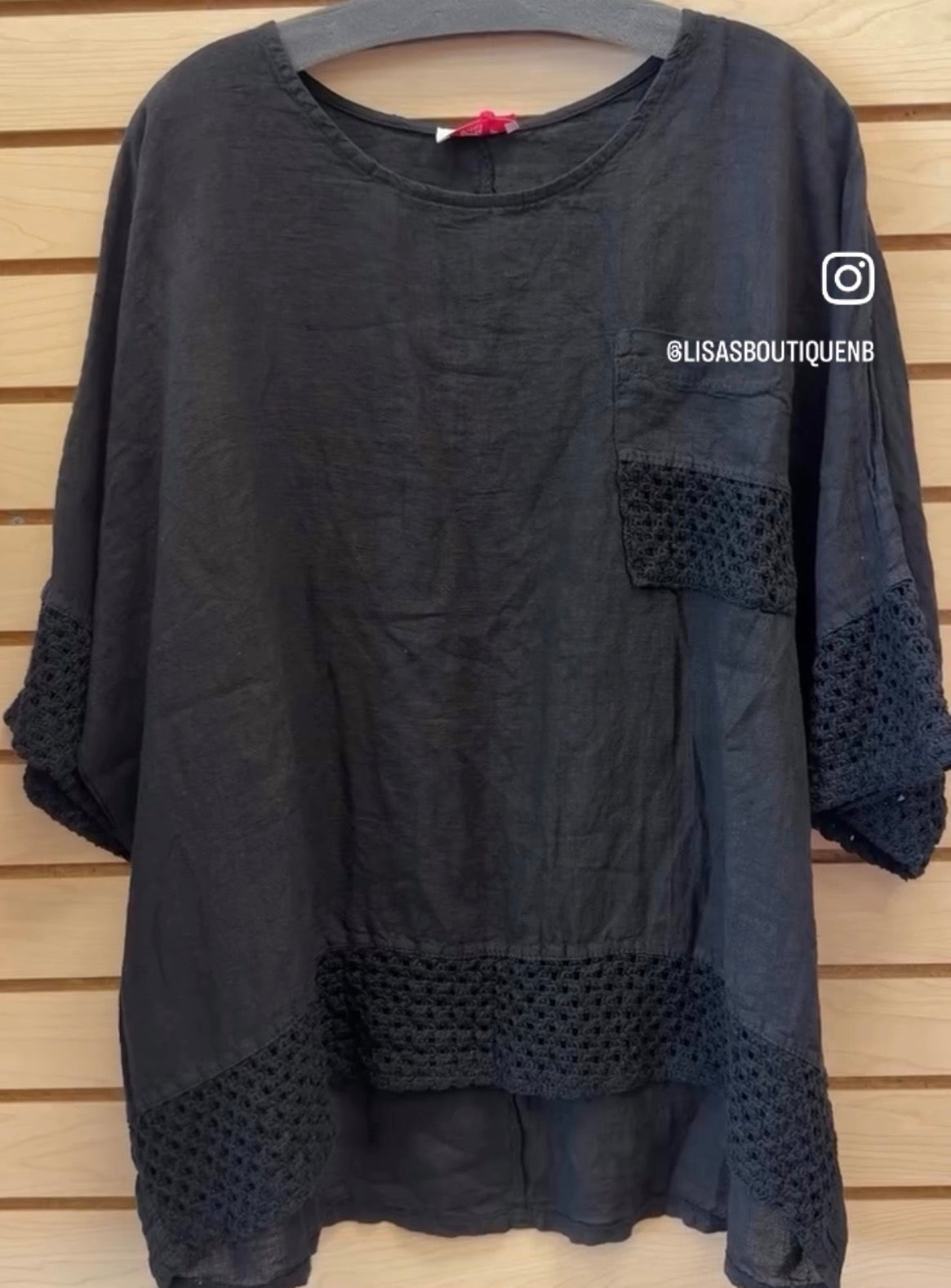 Lightweight linen loose fit top with net inserts, typically fits L/XL/XXL