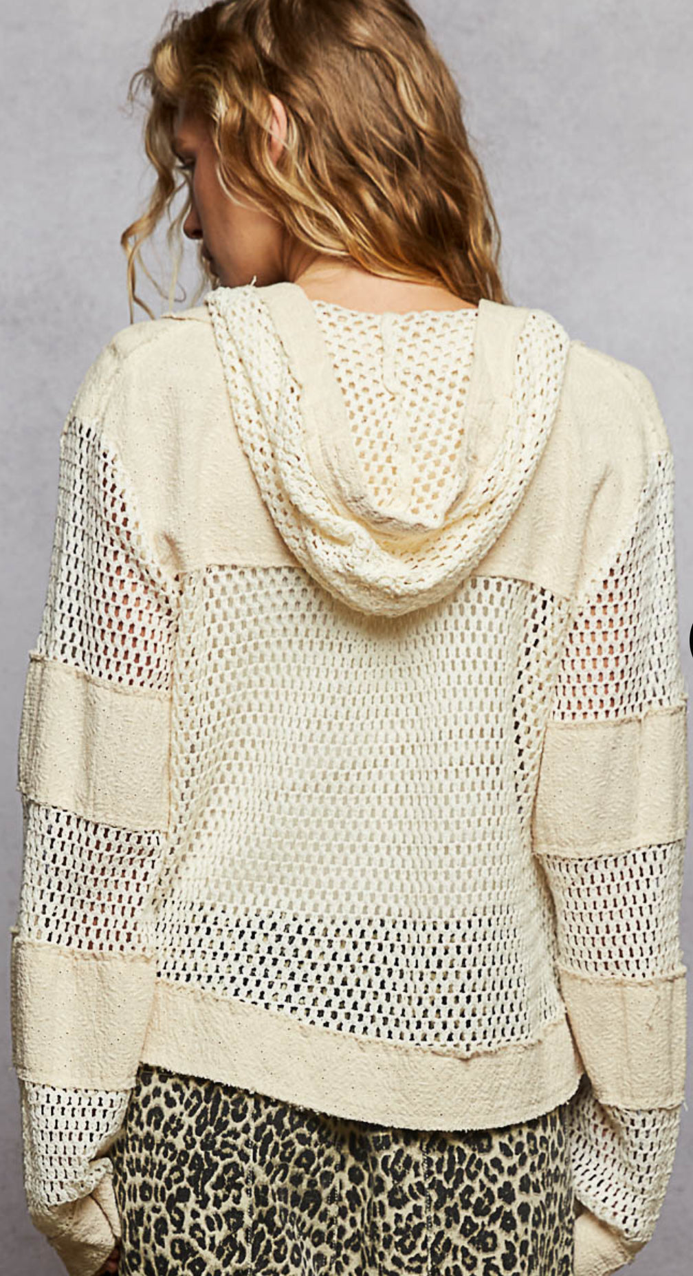 Tan net zip hoodie