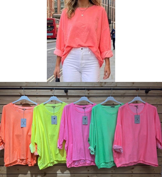 Neon relax fit 3/4 sleeve lightweight sweatshirt