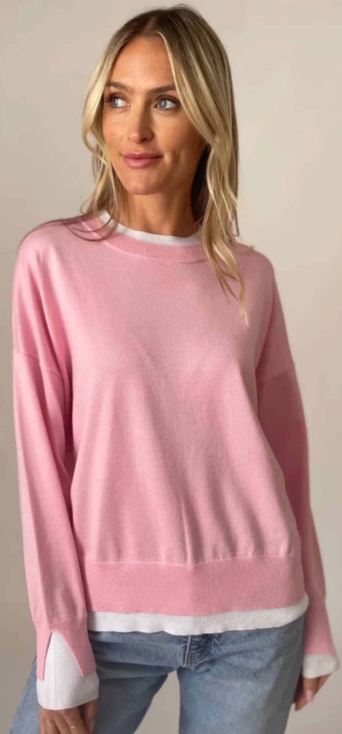 Six Fifty pink Claire sweater with white inserts