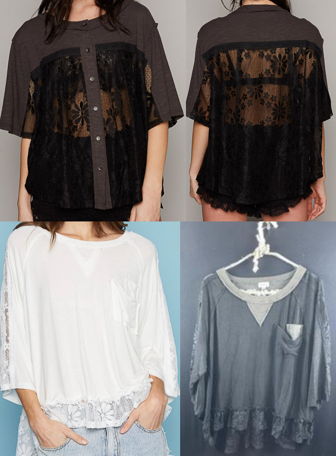 Lace insert loose fit tops