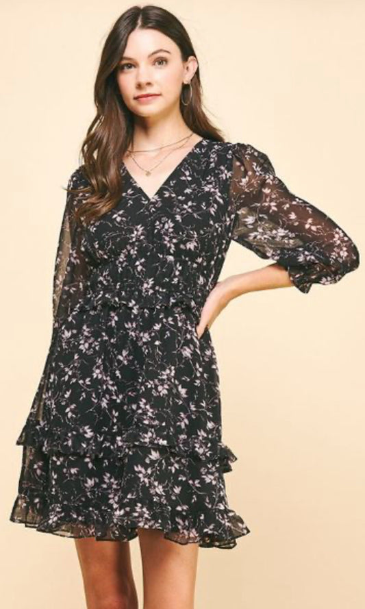 Pinch black with floral 3/4 sleeve dress