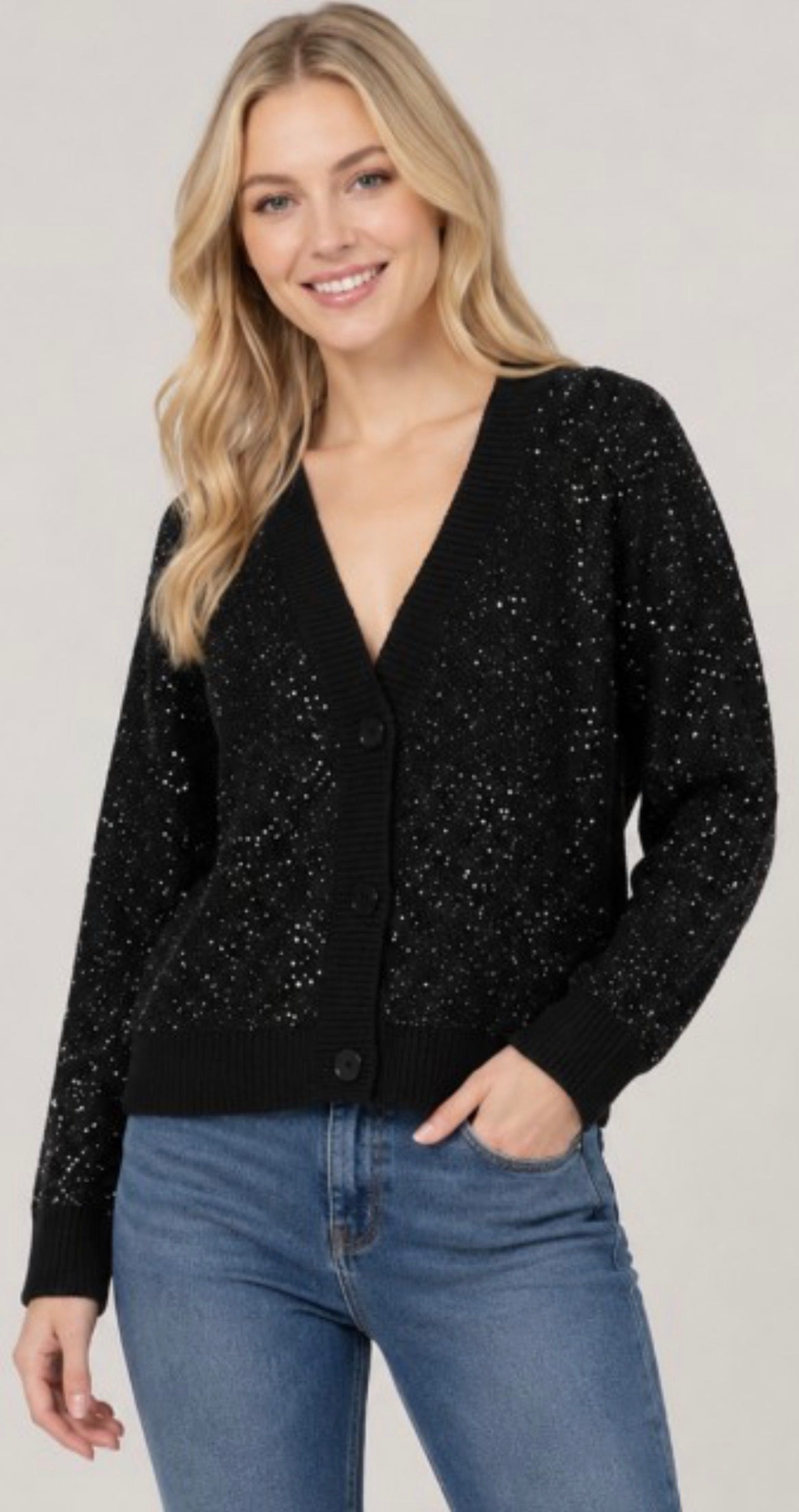 Black sparkle knit button down cardigan