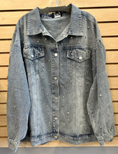 Load image into Gallery viewer, Plus size denim jacket with crystals all over
