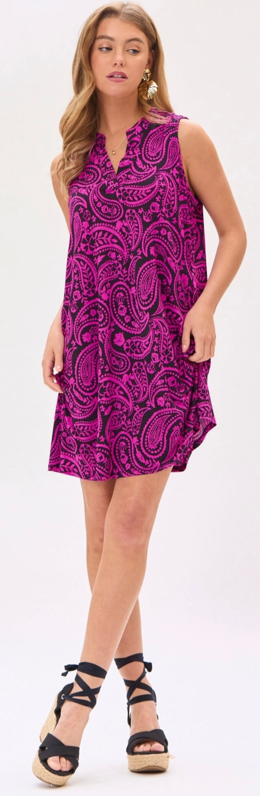 Soft and lightweight paisley print sleeveless dress (can also pair with a jean jacket or cardigan)