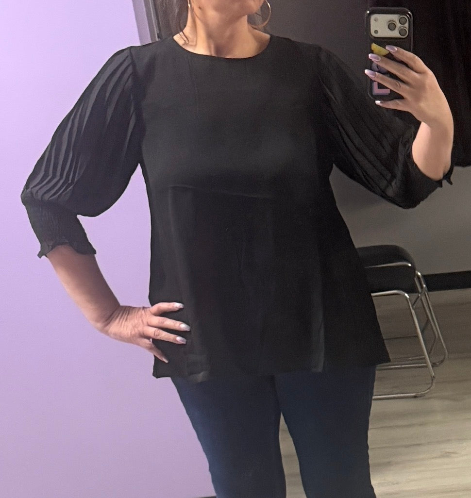 Black puff sleeve knit top