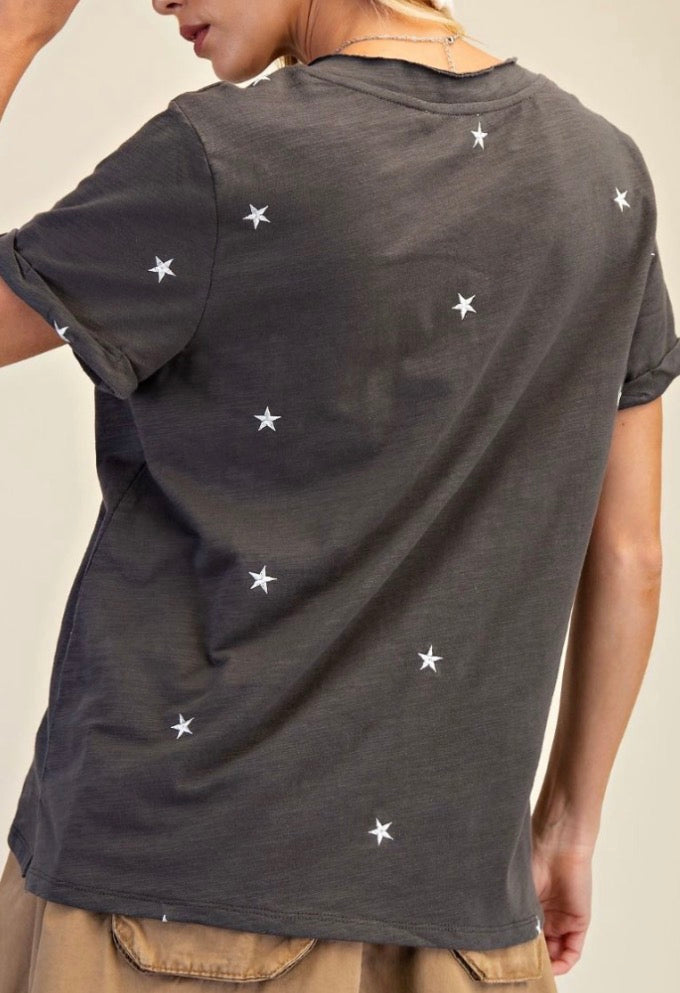 Short sleeve oversized v neck tees with hearts & stars, available up to XXL