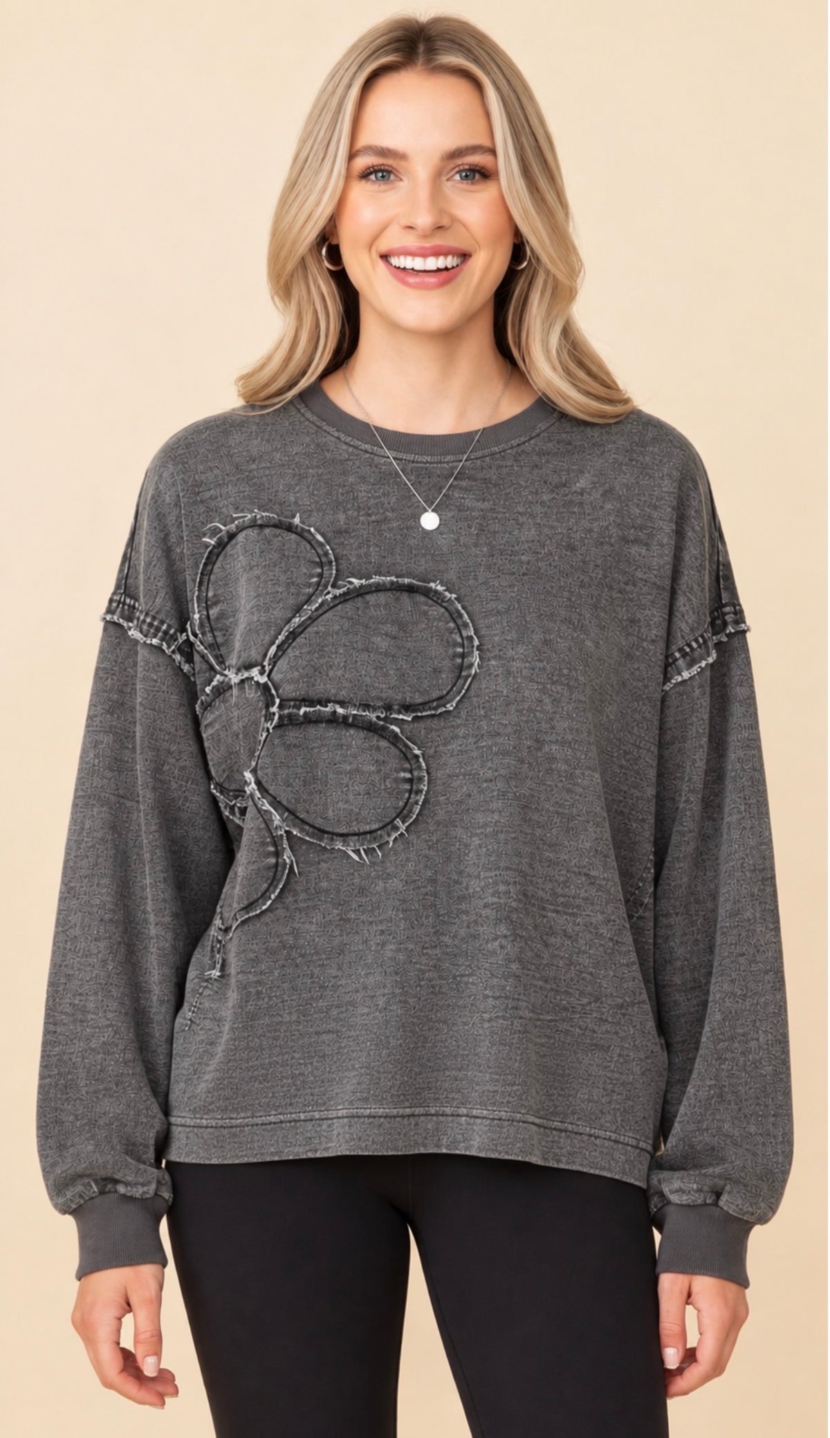 Charcoal tonal daisy sweatshirt