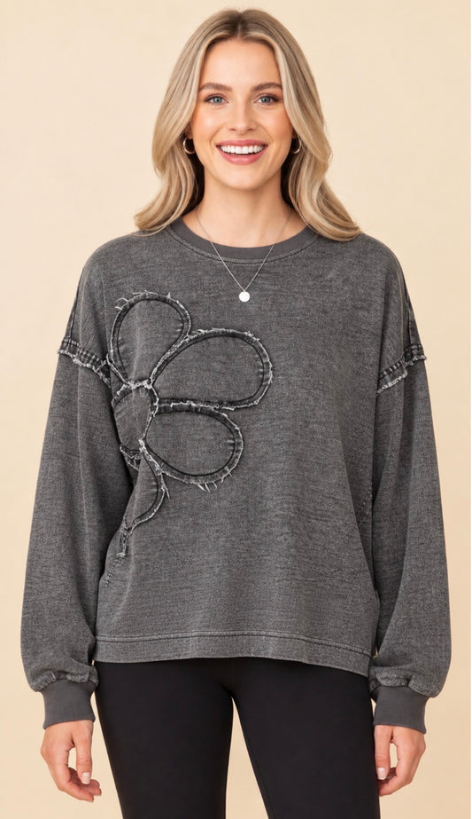 Charcoal tonal daisy sweatshirt