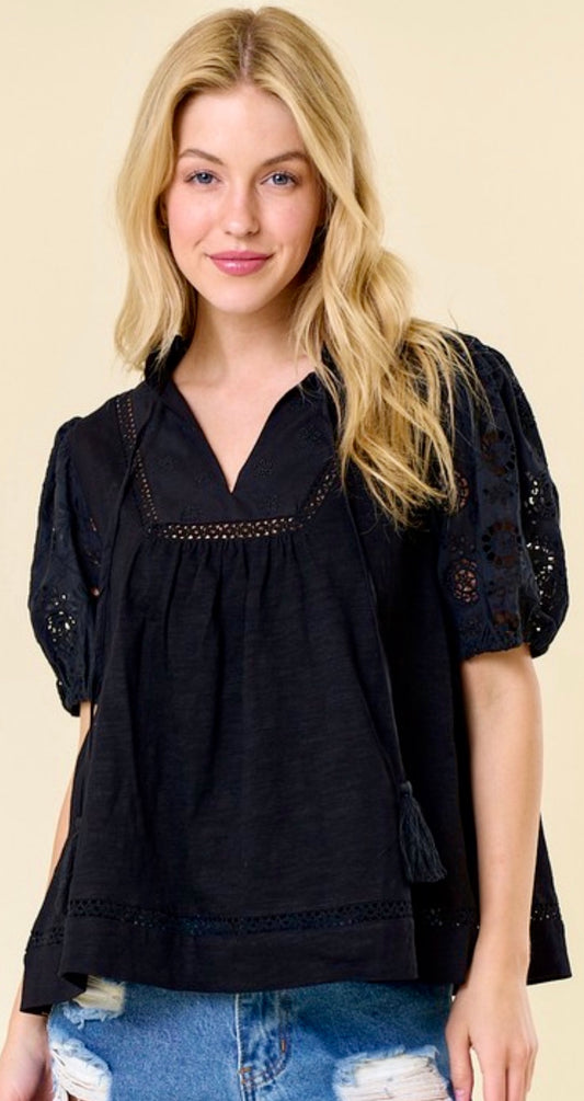 PREORDER NOW, Arriving next week...Black eyelet detail top, available up to XL