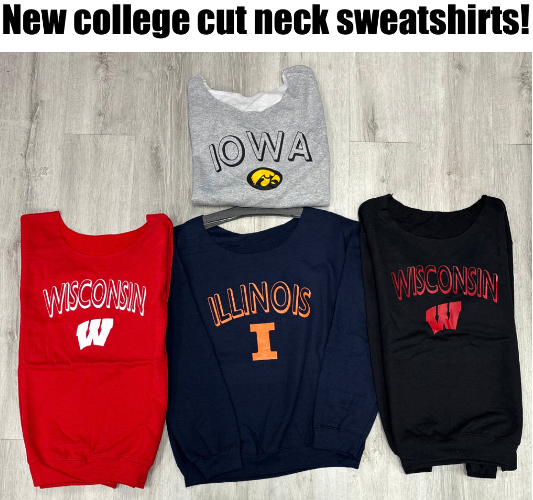 Custom cut neck sweatshirt (cropped or full length and can make for ANY school or camp) font and design can be changed