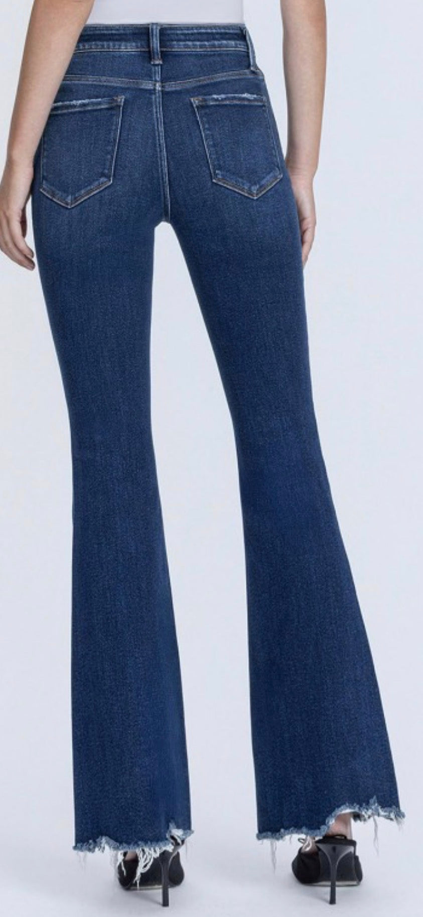 Lovervet high rise distressed hem flare with stretch