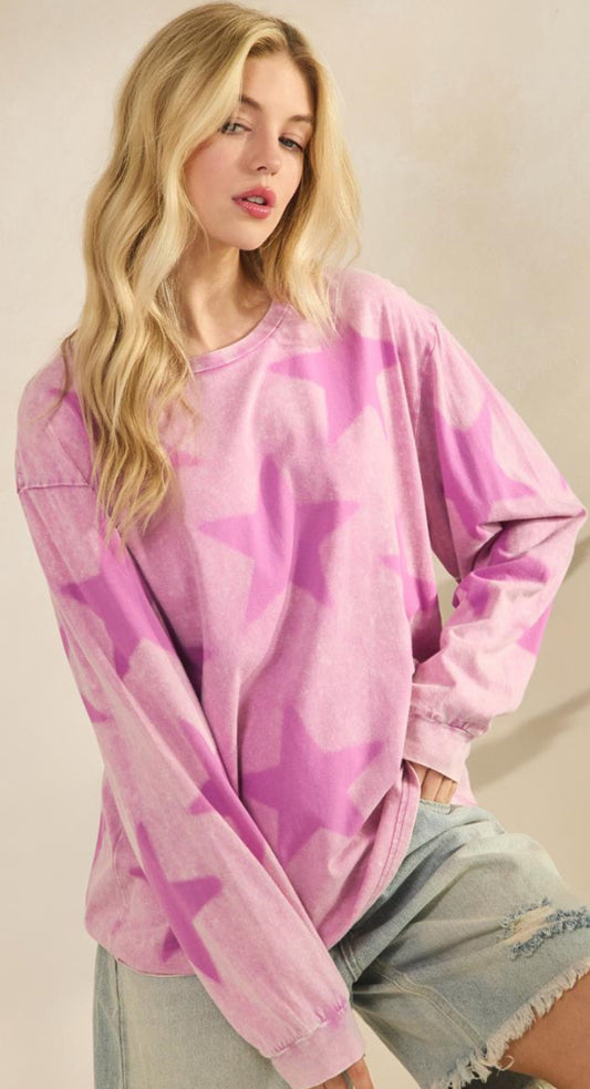 PREORDER NOW, Arriving Friday...Violet long sleeve top with faded stars