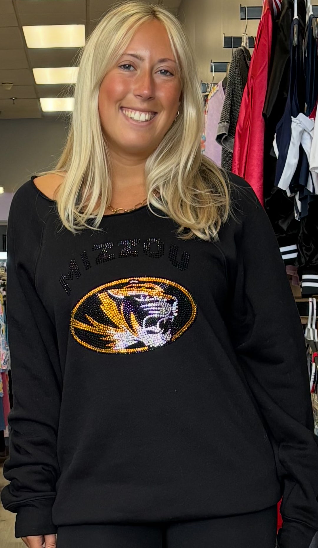 In stock & Custom bling sweatshirt (Most schools available to order, see pic 2 for options & available up to 3X)