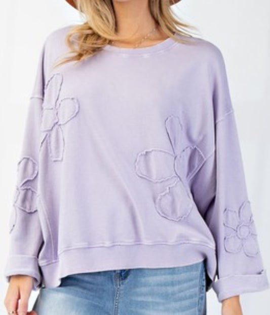 Lilac boxy top with tonal flowers