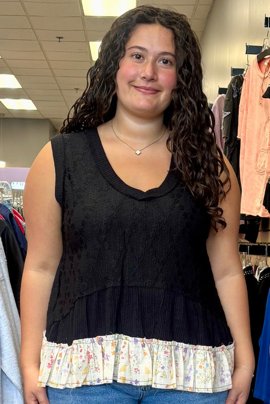 Black tank with floral flounce bottom