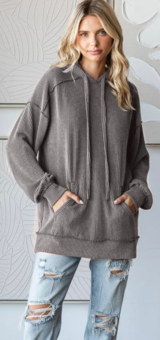 Charcoal soft ribbed oversized hoodie